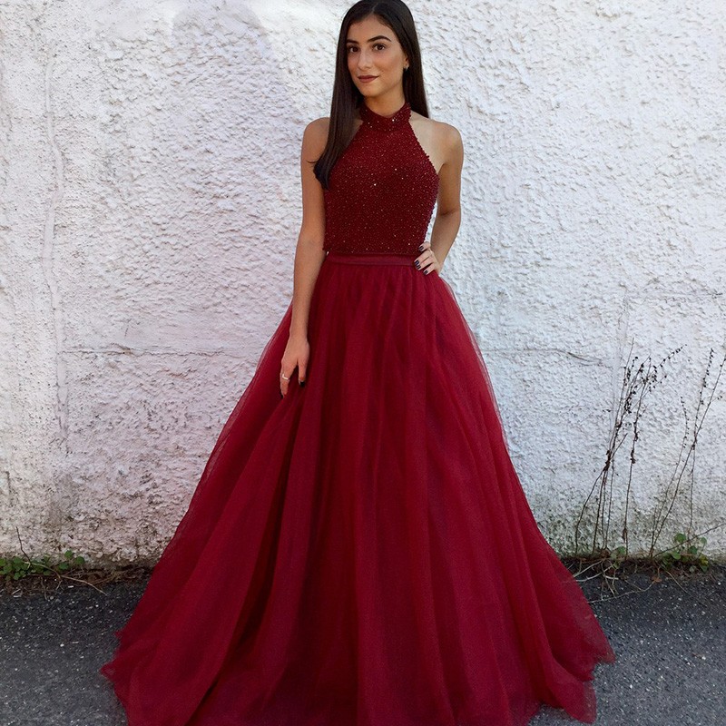 a line halter prom dress