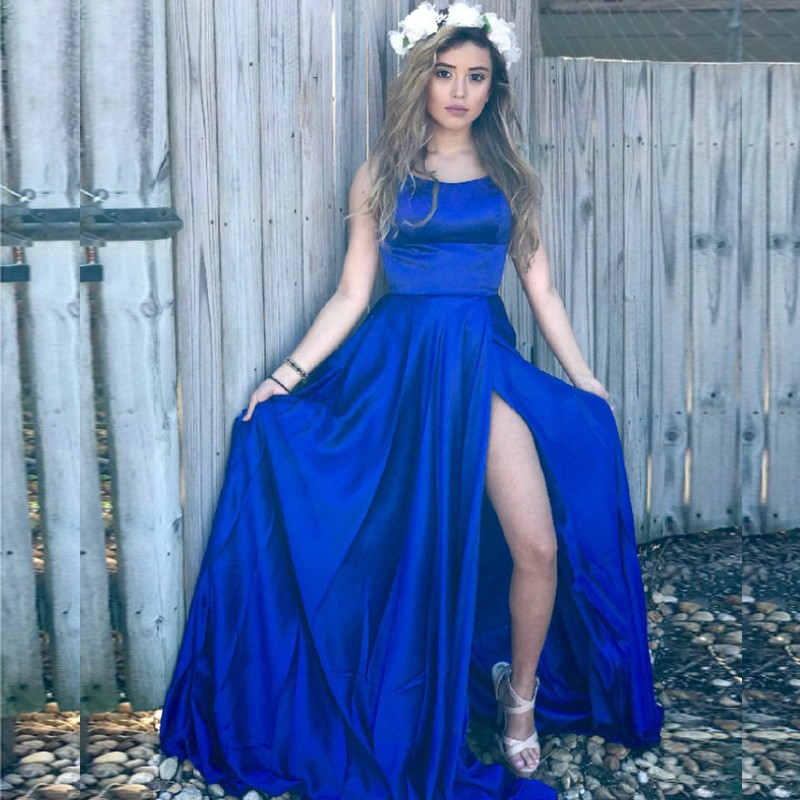 Cheap Prom Dresses Stunning Dresses For Prom A Line Halter Backless Sweep Train Royal Blue